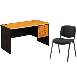 Table de Bureau + Chaise Visiteur en Tissu - Noir