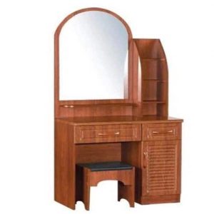 Coiffeuse en Bois - 1 Miroir + 2 Tiroirs + 1 Tabouret - Marron